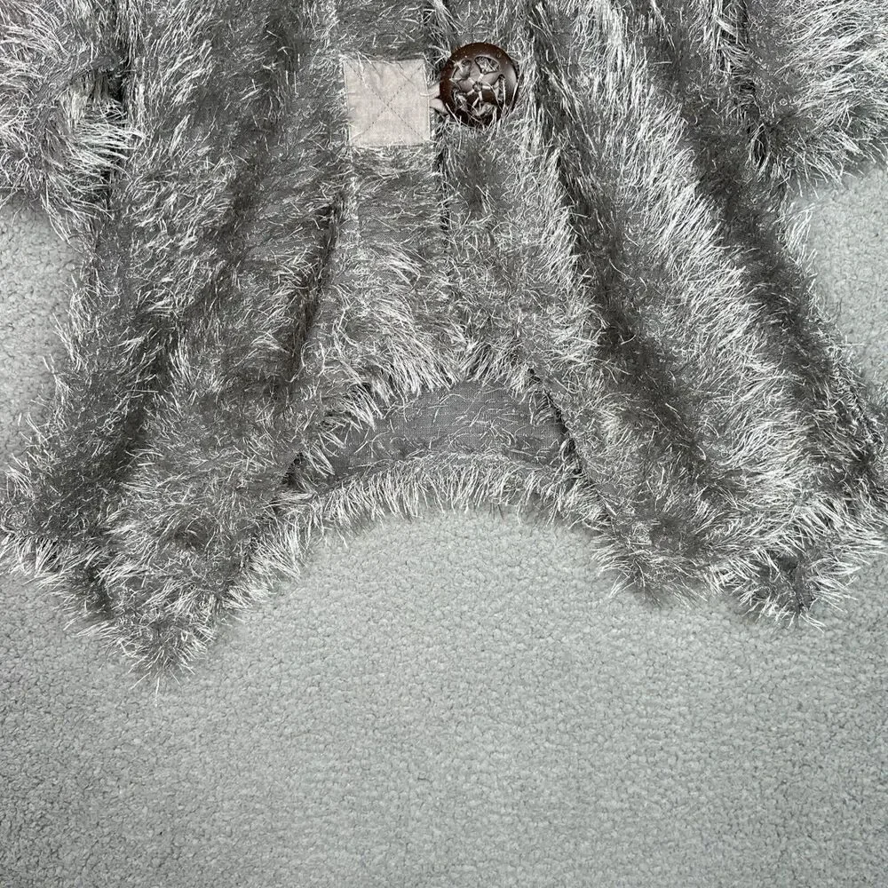 Kaktus‎ Gray Fuzzy Textured Cardigan Sweater Women’s Small Boho Button Front